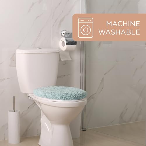 TOWN & COUNTRY EVERYDAY Ultra Plush Solid Tufted Toilet Lid Cover, Soft and Absorbent, Non-Slip Cover, Machine Washable, Aqua Blue, 18"x19" - color: Aqua Blue