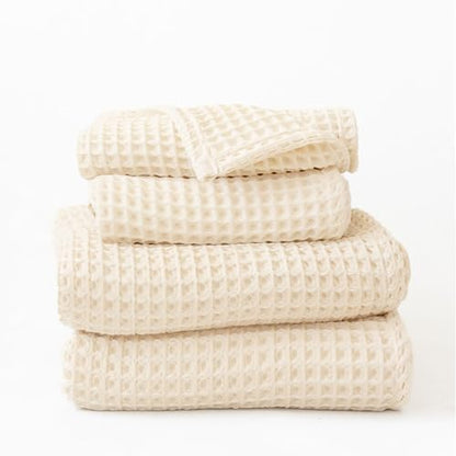 4-Piece Waffle Towels Set for Bathroom - Soft 100% Turkish Cotton Quick-Dry Lint-Free Waffle Weave Thin Bath and Hand Towels (Natural, 2 Bath & 2 Hand Towel Set) - color: Natural, size: 2 Bath & 2 Hand Towel Set