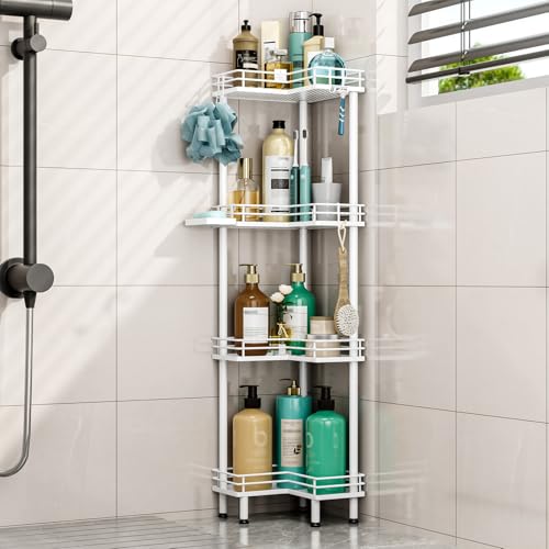 HapiRm Corner Shower Caddy Organizer - 4 Tier Shower Shelf Corner with Soap Holder, Rustproof Bathroom Standing Organizer with 4 Hooks, White - color: White, size: 4-tier