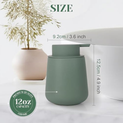 INGOFIN Ceramic Foaming Soap Dispenser - 12oz Foam Hand Soap Dispenser Bathroom, Modern Dish Soap Bottle with Pump for Kitchen, Matte Green - color: Matte Green