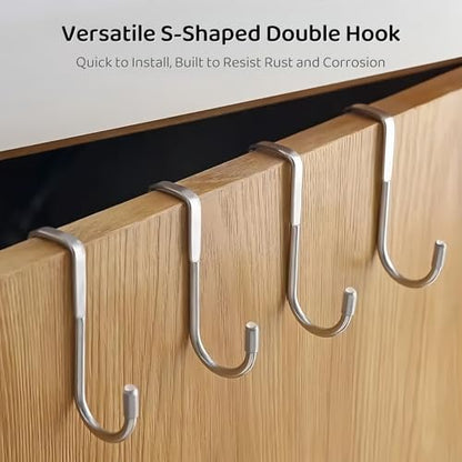 Over Cabinet Door Hook & Wardrobe Door Hook, Stainless Steel Hanging Hooks for Towels, Bags, Clothes – Bathroom Door Hooks for Towels, Kitchen Cabinet Hooks, Wardrobe Hooks, Dorm Room Hangers (4PCS)