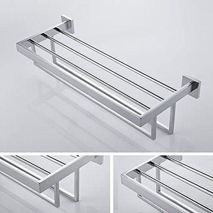 KOKOSIRI 24'' Bathroom Towel Shelf Chrome Towel Rack with Two Bath Towel Bars SUS304 Stainless Steel Wall Mounted, Polished Finish, B6003CH - color: Polished Chrome, size: 24-Inch