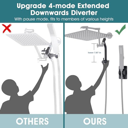 PDPBath Brass Shower Arm Diverter with Adhesive Handheld Holder for Easy Reach, Upgrade Low 3-Way Diverter with Pause Setting, G1/2 Universal Connection - Matte Black - color: Matte Black-3