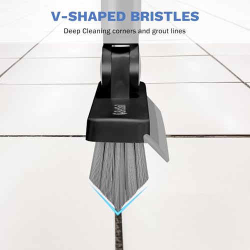 SetSail Grout Cleaner Brush with Long Handle, V-Shaped Floor Brush, Black | Swivel Grout Brush Stiff Bristle Floor Grout Scrubber for Bathroom, Tile Line, Crevice, Kitchen, Wall, Deck, Garage - color: Black Grey