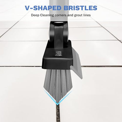 SetSail Grout Cleaner Brush with Long Handle, V-Shaped Floor Brush, Black | Swivel Grout Brush Stiff Bristle Floor Grout Scrubber for Bathroom, Tile Line, Crevice, Kitchen, Wall, Deck, Garage - color: Black Grey