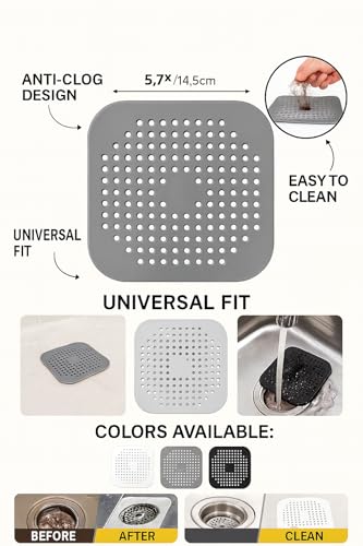 Silicone Drain Protector, Gray Anti-Clog Hair Catcher for Shower and Bathtub, 5.7 Inch Flexible Strainer with Easy Clean Design