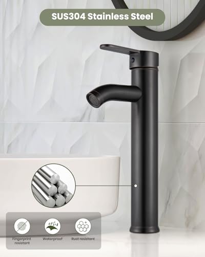 gotonovo Bathroom Vessel Sink Faucet Metal Pop Up Drain, Oil Rubbed Bronze | Tall Bathroom Faucet 1 Hole Single Handle Modern Round Body, cUPC Water Supply Hoses, for Basin Vanity Lavatory Restroom Rv - color: Bronze
