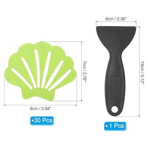 PATIKIL 30 Pcs Non Slip Bathtub Stickers, Anti Slip Shower Stickers with Scraper Bathroom Shower Floor Decals Sea Shell Shape Cute Treads Tubs, Green - color: Green