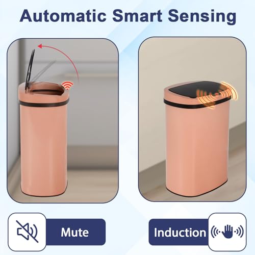 Kitchen Trash Can Automatic Motion Sensor Bathroom Trash Can with Lid,50 Liter/13 Gallon Touchless Trash Bin,Garbage Can Waterproof Garbage Bin Wastebasket for Toilet,Office,Caravans,Bedroom,Pink - color: Pink