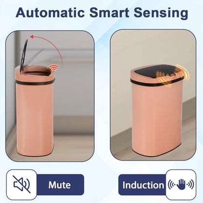 Kitchen Trash Can Automatic Motion Sensor Bathroom Trash Can with Lid,50 Liter/13 Gallon Touchless Trash Bin,Garbage Can Waterproof Garbage Bin Wastebasket for Toilet,Office,Caravans,Bedroom,Pink - color: Pink