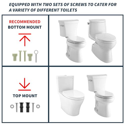 ELONGATED toilet seat risers for seniors, Slow Close, Elevated toilet seat, Heavy Duty, Never Loosen, Raised toilet seat elongated bowl, White(18.5”)