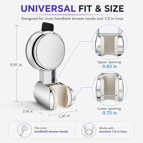 Suction Cup Shower Head Holder, Chrome, No Drill, Adjustable | Strong Suction Hold, Removable No-Drill Wall Mount with Adjustable Angle for Smooth Tile, Glass, Marble and Metal Surfaces - style: Chrome-L