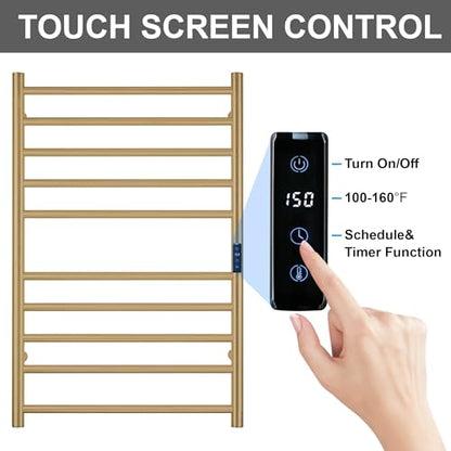 Electric Towel Rack with Voice Control for Alexa & Google Home,TUYA-Wall-Mounted Bathroom Heating Towel Warmer,Stainless Steel Material,31.5x20.08x4.41in,Plug-in,Gold，10 Bars - color: Gold With Wifi, size: 10 Bar