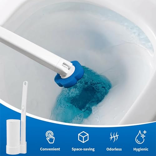 Disposable Toilet Brush Wand Starter Kit with 24 Pre-Loaded Cleaner-Infused Refills, Wall Mounted Toilet Bowl Cleaner System with Holder, Space-Saving Bathroom Cleaning Supplies for Home, RV