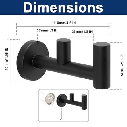 NearMoon Bathroom Double Towel Hook- SUS304 Stainless Steel Robe Towel Holder, Heavy Duty Double Coat Hook for Bathroom Livingroom Kitchen Wall Mounted (Matte Black-F, 2 Pack) - style: Matte Black-F
