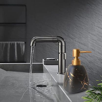 Ceramic Soap Dispenser for Bathroom Black Soap Dispenser for Kitchen Dish Soap Dispenser with Marble Pattern Liquid Hand Soap Dispenser Pump Bottle (Pyramid Black Marble Bottle) - color: Pyramid Black Marble Bottle