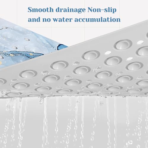 Marble Bath Tub Mat Non Slip, Blue Marble Non Slip Bath Mat for Shower, Large Washable Shower mats for Showers with Drain Holes and Suction Cups,40 X 16 Inch - color: Blue Marble