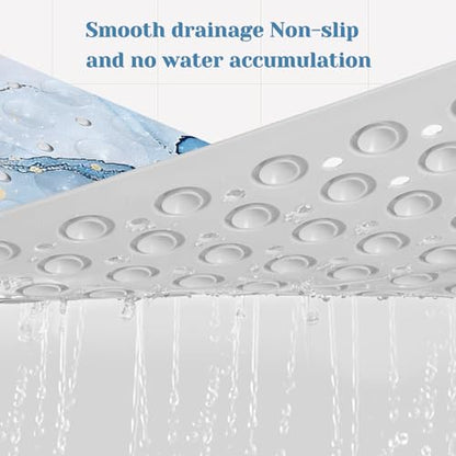 Marble Bath Tub Mat Non Slip, Blue Marble Non Slip Bath Mat for Shower, Large Washable Shower mats for Showers with Drain Holes and Suction Cups,40 X 16 Inch - color: Blue Marble