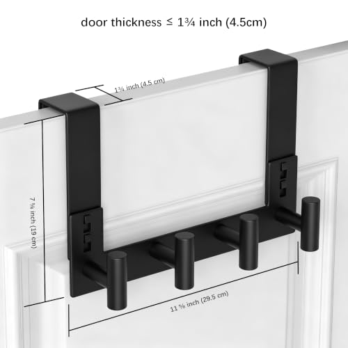 WUIVIUT Door Towel Rack, Wooden Door Metal Hook, Heavy-Duty Storage Clothes Hanger, Outerwear Backpack (4 Hook, Fits 1-3/4'' Thick) - size: T Shape 4 Hook, Black