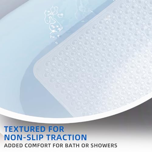 MOONFLY Shower and Bathtub Mat,40x16 Inches,Extra Long Non Slip Mats with Suction Cups and Drain Holes, Machine Washable and Anti Slip Bathmats, Bathroom Mats for Tub Nonslip (Clear) - color: Clear