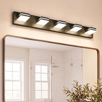 VOLISUN Modern 5-Light, 40-Inch Black Bathroom Vanity Light Fixtures Over Mirror, 5CCT Dimmable, Energy Efficient, ETL Certificated - color: Matte Black-5CCT, size: 40-Inch