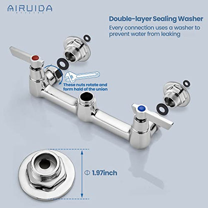 Airuida 8 Inch Chrome Polish Wall Mount Kitchen Sink Faucet | 2 Handle Kitchen Faucet,without Adapter,360° Swivel Spout,Commercial Sink Faucet,for Laundry Utility - color: Chrome Polish