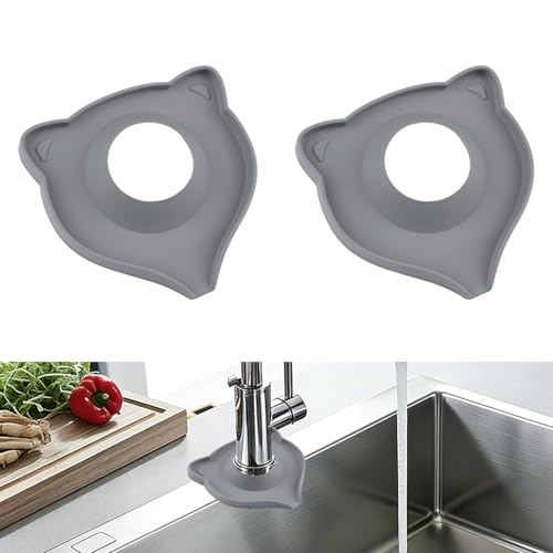 INCREWAY 2PCS Silicone Faucet Mats, Sink Splash Guard, Draining Countertop Protect, Kitchen Bathroom Sink Faucet Mat,Slope Split-flow Drainage, Drip Catcher Tray（Dark Gray） - color: Dark Gray, size: Cat 2pcs