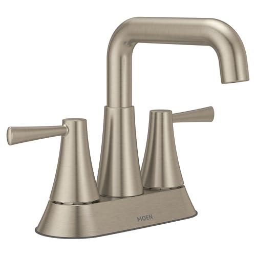 Moen Ronan Spot Resist Brushed Nickel Two-Handle 4 in. Centerset Modern Double Bend Bathroom Faucet with Push-Down Drain, 84025SRN - color: Brushed Nickel, style: 2-Handle Centerset