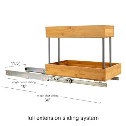 Household Essentials Glidez Steel and Bamboo Pull-Out/Slide-Out Storage Organizer for Under Sink or Cabinet Use - 2 -Tier Design - Fits Standard Size Cabinet or Shelf, Natural and Chrome - size: 11.5", style: Undersink