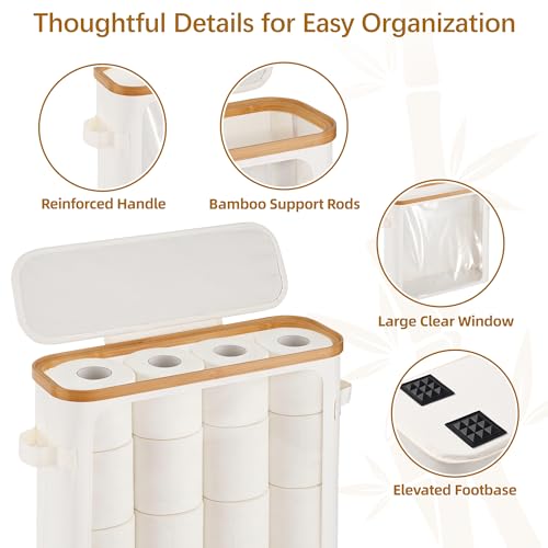 Livole Toilet Paper Storage Basket with Lid & Toilet Tank Basket | Free Standing, Large Capacity for 20 Regular Rolls or 15 Mega Rolls, Dual Handles, Clear Side Window, Bathroom, Beige - color: Beige