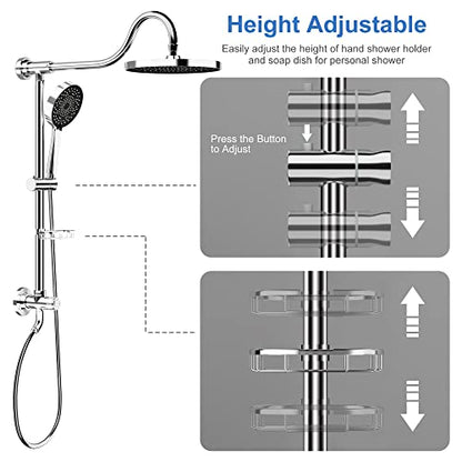 Tearel 9 Inches Rainfall Shower Head and Handheld Showerhead Combo Shower System with Slide Bar, Chrome - color: Chrome