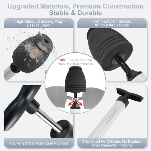 Toilet Plunger & Bathroom Plunger, Toilet Brush and Plunger Set - Powerful Air air Plunger & Toilet Auger, High Pressure Toilet Clog Tool for Sinks, Floor Drains & Clogged Pipes
