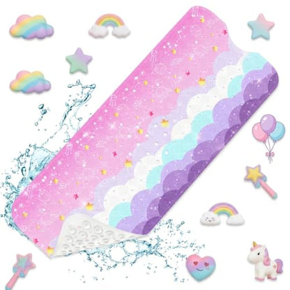 Cute Pink Purple Galaxy Bathtub Shower Mat Planet Cloudy Sky Non-Slip Tub Mat Extra Long Bath Floor Mats 40X16 Inch Machine Washable for Bathroom Tub Bath Mat for Toddler and Baby - color: Pink Purple Galaxy