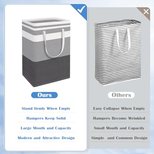 BlissTotes 3-Pack Laundry Basket, Collapsible Laundry Hamper, Grey, 75L | Laundry Clothes Hamper, Hampers for Bedroom, Freestanding Hamper with Handles, Clothes Laundry Basket - color: Grey, size: 75L