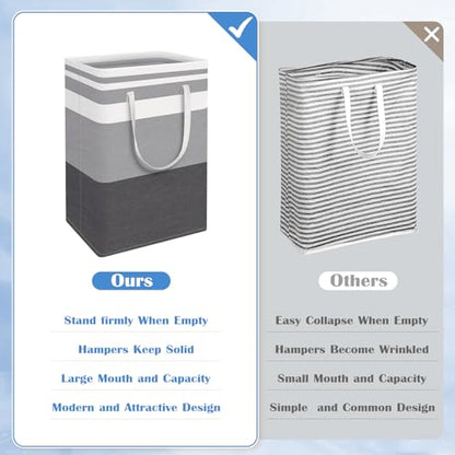 BlissTotes 3-Pack Laundry Basket, Collapsible Laundry Hamper, Grey, 100L | Laundry Clothes Hamper, Hampers for Bedroom, Freestanding Hamper with Handles, Clothes Laundry Basket - color: Grey, size: 100L