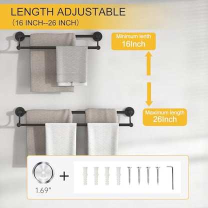 Double Towel Bar Towel Rack for Bathroom Bath Wall Mounted Matte Black | Adjustable 16-26 In,Wall Mounted Towel Holder, Stainless Steel, Rustproof, Towel Bar Rod Hanger Hardware Accessories Hotel - color: Black