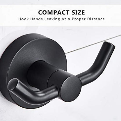 MARMOLUX ACC - 2pack Black Bathroom Hooks for Towels | Modern Black Hooks, Double Robe & Towel Hooks Ideal as Bathroom Towel Holder, Shower Wall Hook, Kitchen Hand Towel Holder - color: Matte Black (2pcs)