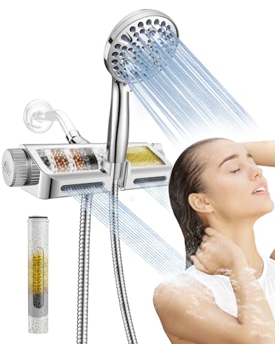 MakeFit Filtered Shower Head with Handheld Combo - Dual 2-in-1 Spa System with Massage Shower and 10 Modes Hand Held Shower High Pressure with Built in Power Wash Mode (Chrome) - color: Chrome