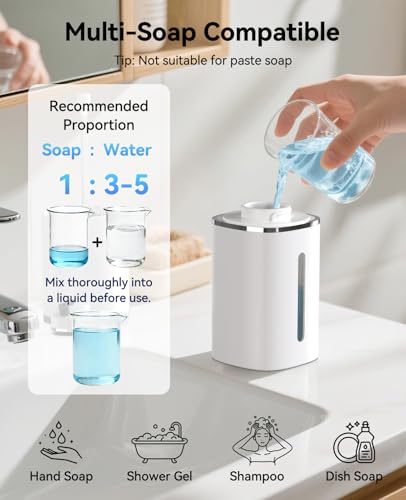 Luxspire 420ml Automatic Foaming Soap Dispenser for Bathroom, White | Touchless foam soap dispenser, IPX5 waterproof, 9 foam levels, LED power display fits hand soap dish wash body wash - color: White