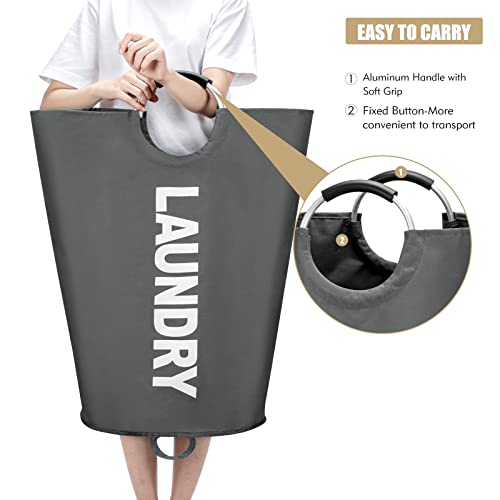 Maxsilan 90L Large Laundry Basket Bag, Collapsible Tall Hamper, Dark Grey | Freestanding tall laundry bag & foldable washing basket. Large capacity clothes storage bin with durable sturdy handles - color: Dark Grey, size: 90L