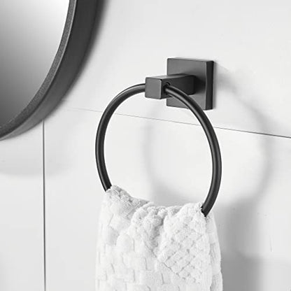 WOLIBEER Black Toilet Paper Holder Towel Ring, Matte Bathroom Hand Towel Holder Toilet Roll Holder, Modern Bath Hardware Set Wall Mounted Stainless Steel 2 Pieces - color: Black
