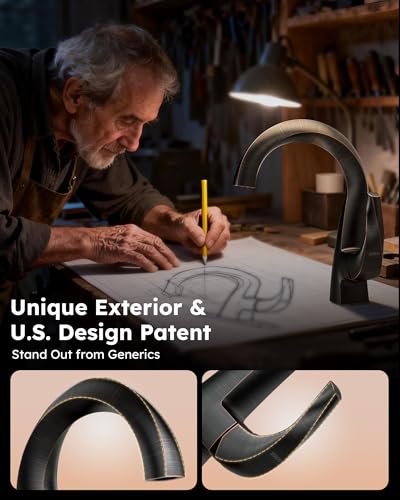 WOWOW Single Handle Bathroom Faucet 1 Hole High Arc Bathroom Basin Oiled Rubbed Bronze with Pop Up Drain, Solid Brass Commercial Bathroom Sink Faucet Basin Vanity Bar Faucet (Patented Product) - color: Oiled-Rubbed Bronze