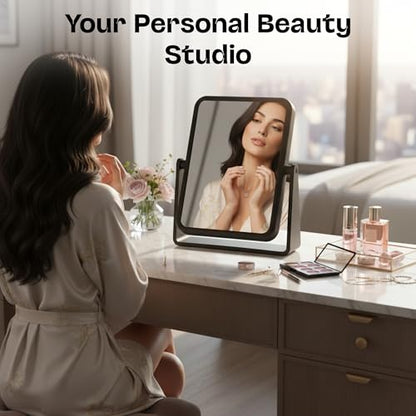 Danielle Creations Rectangle Soft Touch Vanity Mirror, Black, 1x/7x Magnifying Makeup Mirror with Stand, Portable Tabletop Bathroom or Desk Mirror