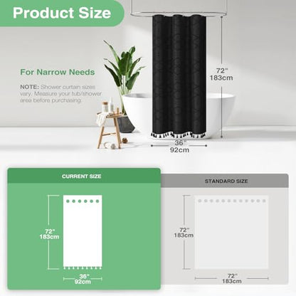 Stall Shower Curtain and Liner Set - 36 x 72 inch Half Boho Shower Curtain and Waterproof Clear Liner, Tufted Geometric Striped Tassel Shower Curtains for Bathroom, 6 Hooks, 36x72, Black - color: Black, size: 36"W x 72"L (Pack of 1)