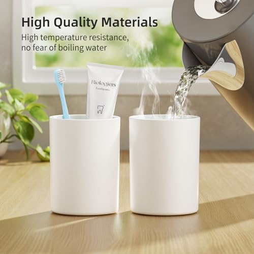 Toothbrush Cup 13.75oz 390ml with Non-Slip Pad, Easy to Clean Bathroom Cup 2Pcs, Reusable Plastic Bathroom Tumbler, White - color: White, size: 2PCS