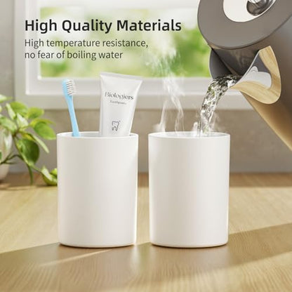 Toothbrush Cup 13.75oz 390ml with Non-Slip Pad, Easy to Clean Bathroom Cup 2Pcs, Reusable Plastic Bathroom Tumbler, White - color: White, size: 2PCS