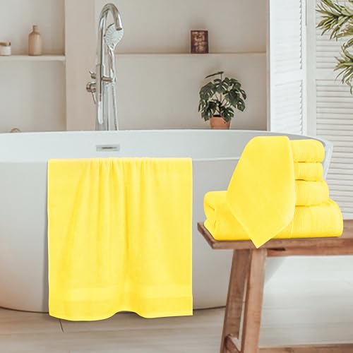 Belizzi Home 8 Piece Towel Set 100% Ring Spun Cotton, 2 Bath Towels 27x54, 2 Hand Towels 16x28 and 4 Washcloths 13x13 - Ultra Soft Highly Absorbent Machine Washable Hotel Spa Quality - Lime Yellow - color: Lime Yellow, size: 8 Piece Towel Set