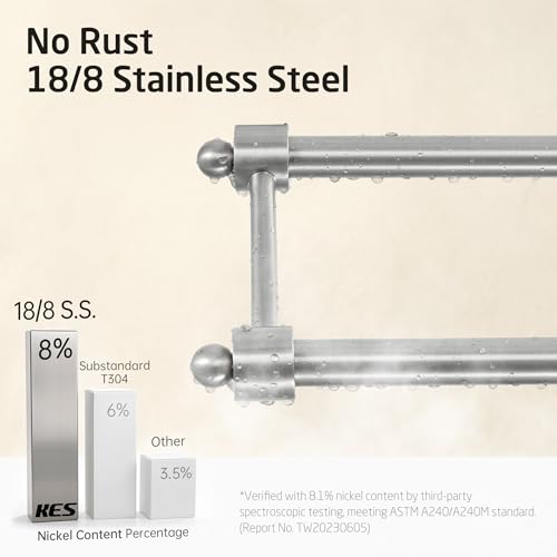 KES Anti Wobble Free Standing Towel Rack with 3X Thick Weighted Marble Base | 2-Tier Towel Rack Stand for Bathroom Floor, Rustproof 18/8 Stainless Steel, Antique Brushed Steel, Anti-Slip Pads Included - color: Brushed Steel