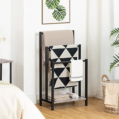 HOOBRO Free Standing Towel Rack, 3 Tier Blanket Rack, Blanket Holder for Bathroom, 16.9" L x 11" W x 31.9" H, Industrial Metal Drying and Display Rack with Shelf, Greige and Black BG03LB01 - color: Greige + Black, size: 16.9"L x 11"W x 31.9"H