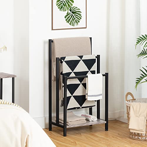 HOOBRO Free Standing Towel Rack, 3 Tier Blanket Rack, Blanket Holder for Bathroom, 16.9" L x 11" W x 31.9" H, Industrial Metal Drying and Display Rack with Shelf, Greige and Black BG03LB01 - color: Greige + Black, size: 16.9"L x 11"W x 31.9"H